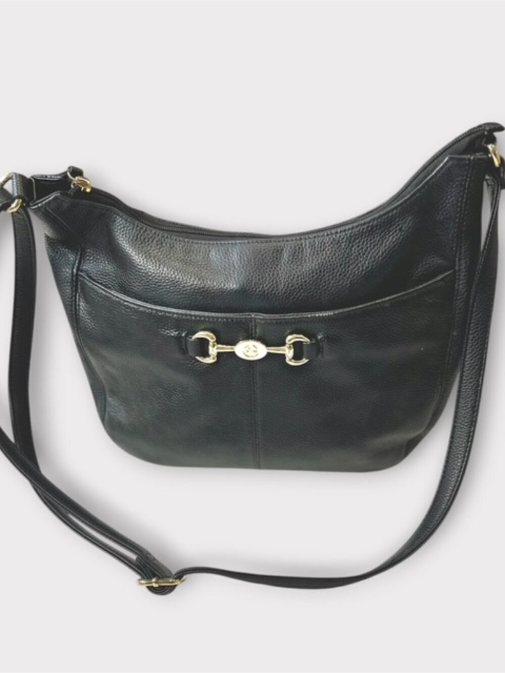 Giani Bernini Womens Leather Hobo Bag Purse Plaid Lining Black Pebble Leather